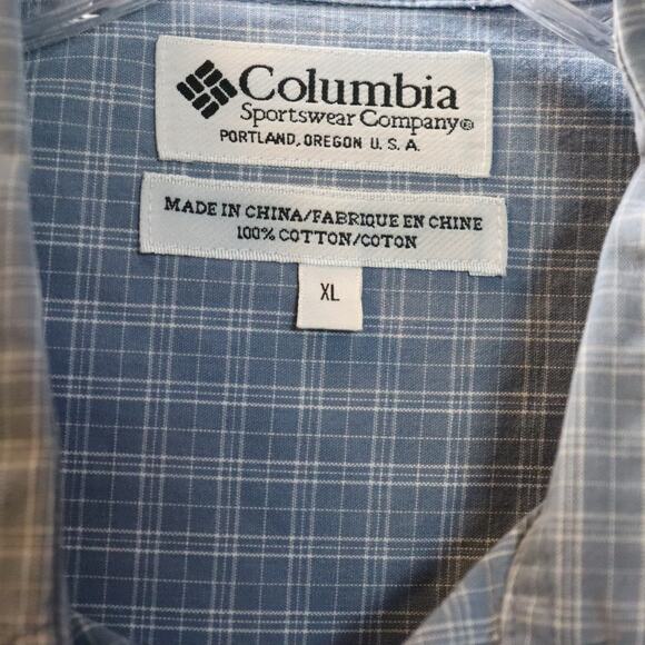 Columbia XL Short Sleeve Button-Up Shirt Blue Plaid Cotton - Picture 6 of 8